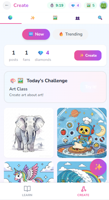 iRainbow Create - explore feed with daily challenges and artwork from other creators